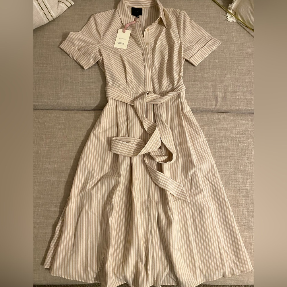 Alex Marie Striped Shirt Dress with Tie Waist Button Down